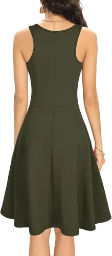 Vista 2 de Missufe Vestido para mujer, sin mangas, con espalda cruzada, acampanado, casual, liso
