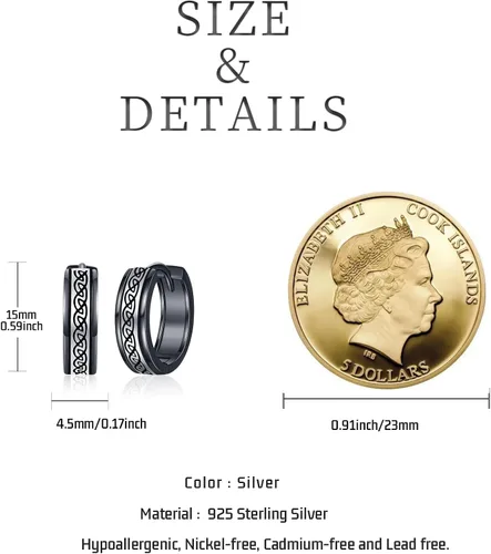 Vista 3 de StoryEtain Hoop Earrings for Men Women Sterling Silver Earring Cartilage Hypoallergenic Small Round Hoop Earrings Gift for Men Women