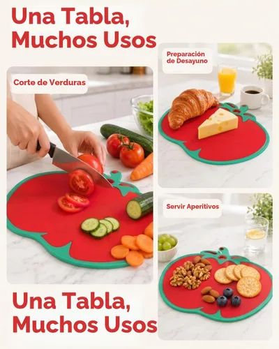Vista 6 de Kichvoe Tabla de cortar con forma de tomate – Tabla de cortar alimentos de cocina de plástico para verduras, frutas, queso, carne Tapete de corte