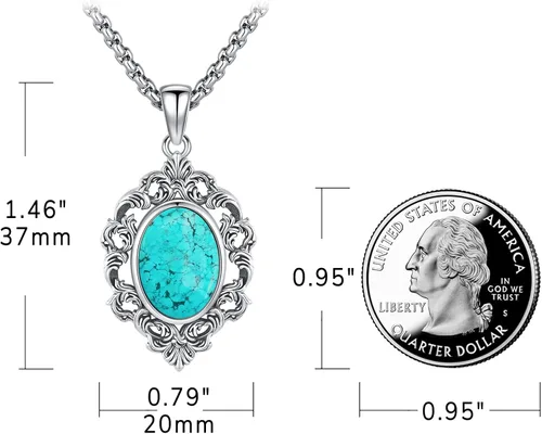 Vista 25 de Joyas de turquesa para mujeres y hombres de plata de ley 925 con colgante de urna para cenizas, collar con medallón de imagen, martillo de Thor