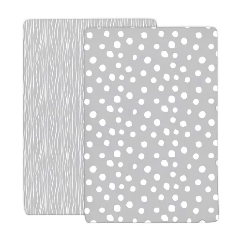 Vista 5 de Ely's & Co - Juego de sábanas para cuna, 2 unidades, 100% algodón jersey, gris y blanco, rayas y puntos abstractos Gris Resumen