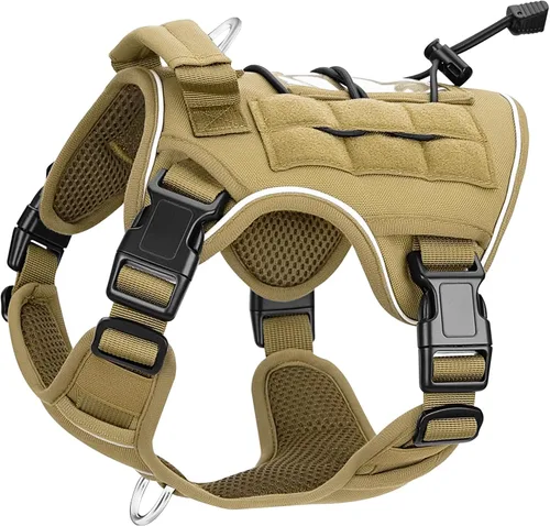 Vista 42 de Arnés táctico para perros grandes, chaleco reflectante ajustable sin tirones con sistema Molle, control de grado militar K9 para entrenamiento