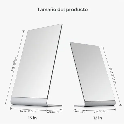 Vista 8 de NEZZOE Espejo de maquillaje sin marco de 12 x 7 pulgadas, espejo de 12 in-plata