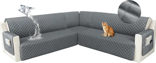 Vista 54 de HDCAXKJ Funda seccional de esquina impermeable para sofá de terciopelo en forma de L, fundas para sofá para mascotas, perros, suaves, resistentes