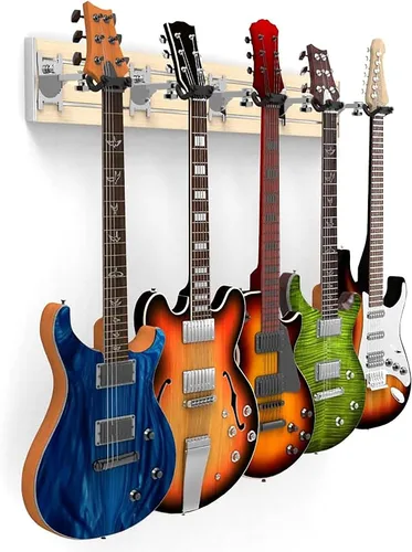 Vista 21 de DLDIRECT DiamondLife - Soporte de pared para guitarra color rojo cereza de 48 pulgadas, 3 perchas cromadas con bloqueo de seguridad acolchado