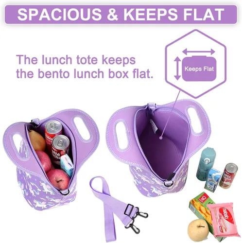 Vista 4 de VASCHY Lonchera para niños, bolsa de almuerzo ligera de neopreno para niños pequeños y niñas a la escuela, guardería, jardín de infantes, unicornio