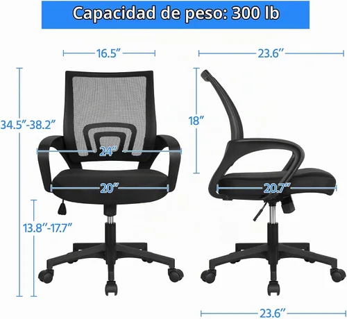 Vista 3 de Yaheetech Silla de oficina de malla con respaldo medio, ajustable, ergonómica, silla de trabajo para computadora, giratoria rodante con soporte