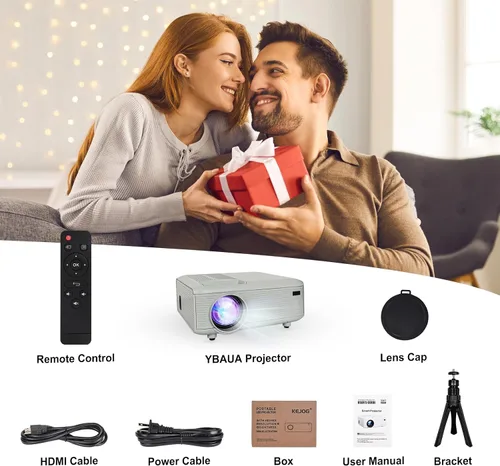 Vista 6 de KEJOG Mini proyector con cable HDMI, proyector Bluetooth actualizado con pantalla, proyector portátil Full HD 1080P, proyector de películas