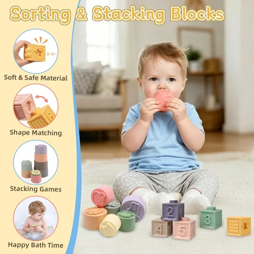 Vista 4 de Juguetes para bebés de 6 a 12 meses, juguetes Montessori 6 en 1 para niños pequeños de 1 a 3 años, juguete sensorial de cuerda sensorial para bebés