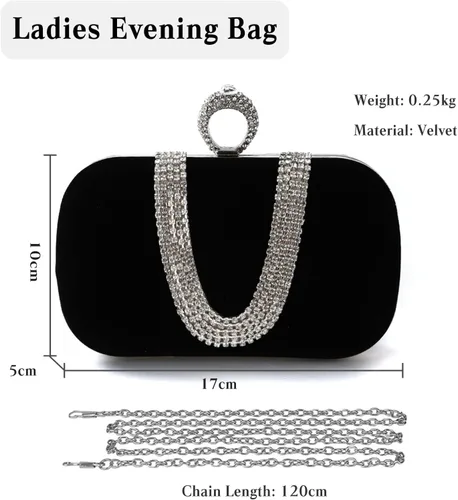Vista 3 de Bolso de noche de terciopelo para mujer, bolso de mano con diamantes de imitación brillantes, bolso de novia para boda, encantador bolso brillante