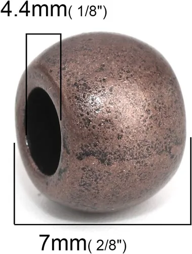 Vista 2 de 60 cuentas de barril espaciador de metal en acabado de cobre antiguo de 0.394 in x 0.276 in de diámetro con agujero grande de 0.173 in Aleación