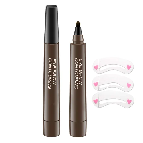 Vista 18 de Lápiz de tinta para cejas de Brow Stylist - Micro lápiz para cejas de 4 puntas con juego de elevación y agarre, con 3 plantillas para cejas