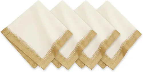 Vista 9 de Villeroy & Boch Servilletas metálicas de lino con pinceladas, 21 x 21 pulgadas, juego de 4, color blanco y plateado