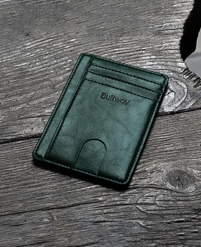 Vista 4 de Buffway - Billetera delgada minimalista de cuero con protección RFID para hombre y mujer