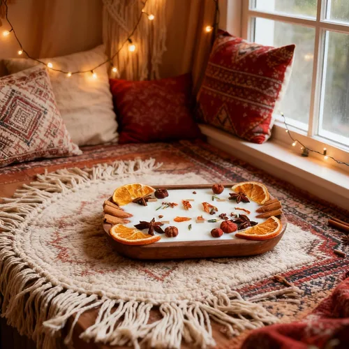 Vista 5 de Vela perfumada decorada con especias de 6 mechas en cuenco de madera, vela de cera de soja de aromaterapia de 20 onzas para decoración del hogar