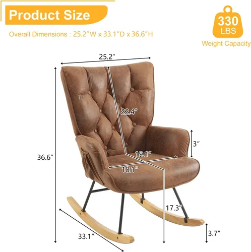 Vista 2 de Mecedora para cuarto de bebé, tela estampada en caliente, tapizada, mecedora, mecedora, asiento acolchado con respaldo alto, silla auxiliar cómoda