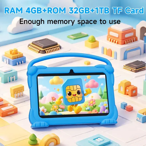 Vista 5 de YQSAVIOR Tabletas para niños, Tablet Android 12 para niños, 4 GB RAM 32 GB ROM, Tablet para niños pequeños de 7 pulgadas con pantalla IPS, control