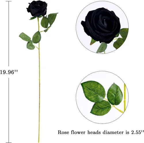 Vista 8 de Hawesome Rosas artificiales de seda – 12 piezas de rosas negras artificiales con tallos para decoración del hogar, boda, centro de mesa, hotel