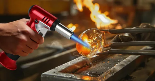 Vista 9 de Semlos Antorcha de butano con indicador de combustible, encendedor de cocina recargable con bloqueo de seguridad y llama ajustable para bricolaje