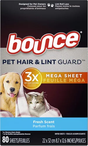 Vista 2 de Bounce Hojas para secadora Mega Secadora de Pelo y Pelusas para Mascotas, Aroma Fresco, 80