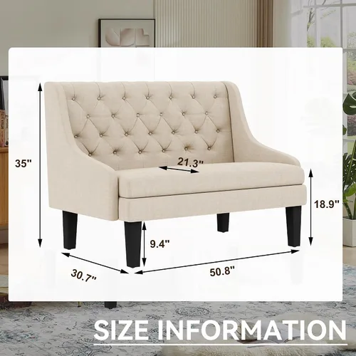 Vista 3 de Banco Settee con Respaldo Mini Sofá para Comedor Sala de Estar Entrada Moderno Banquette Tapizado con Botones Capitoné Loveseat Sofá con Patas