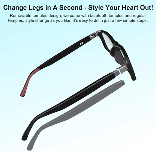 Vista 6 de GenXenon Lentes inteligentes para hombres y mujeres, lentes Bluetooth con bloqueo de luz azul con patillas extraíbles, diseño de orejas abiertas