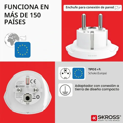 Vista 4 de Skross Adaptador de viaje del mundo a Europa, blanco