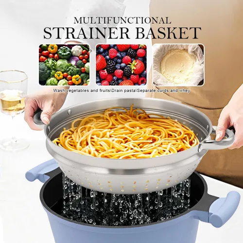 Vista 2 de Olla de vapor de 7 cuartos de galón para cocinar, olla grande con tapa, olla antiadherente con cesta de vapor de verduras y albóndigas, utensilios