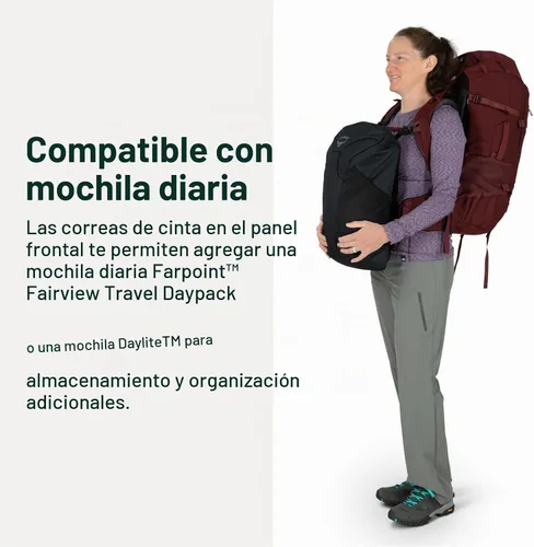 Vista 5 de Osprey Fairview Trek 50L Mochila de viaje para mujer, color azul jungla nocturna