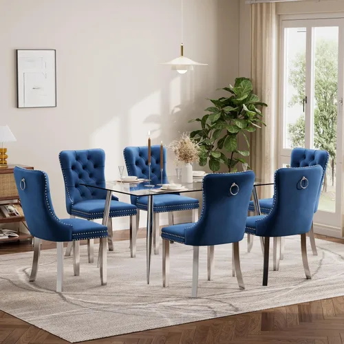 Vista 140 de Baysitone Juego de mesa de comedor de cristal de 51 pulgadas para 4, juego de 5 piezas de comedor moderno, mesa de cocina rectangular de vidrio
