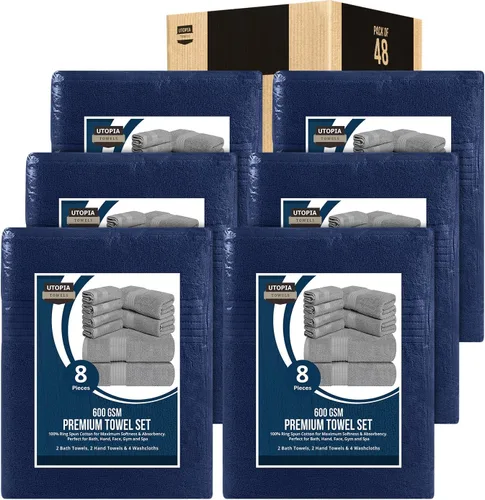 Vista 16 de Set de toallas Premium 700 GSM, 8 piezas; 2 toallas de baño, 2 toallas de mano y 4 paños, algodón, lavable a máquina, calidad de hotel, supersuave