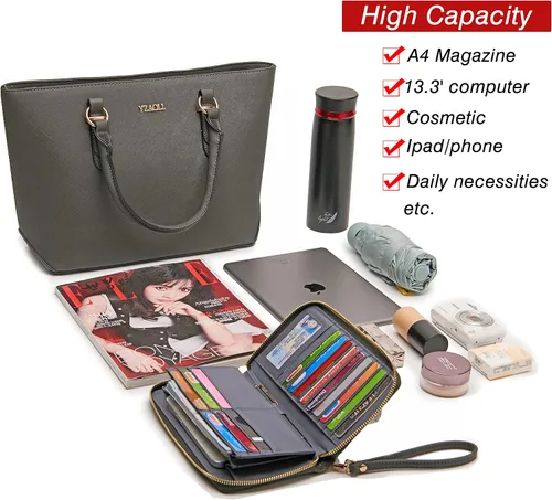 Vista 4 de YZAOLL Monederos para mujer de gran capacidad de cuero duro artificial, bolsos de hombro con doble asa