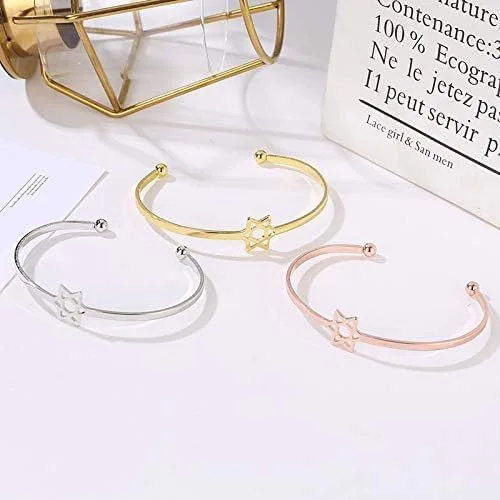 Vista 6 de RUIZHEN Juego de collar y aretes de acero inoxidable con estrella de David judía para mujeres y niñas