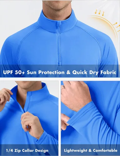 Vista 5 de CRYSULLY Camiseta de manga larga con cremallera de 1/4 para hombre, con protección solar, pullover UPF 50+, rash guard para correr, camiseta ligera