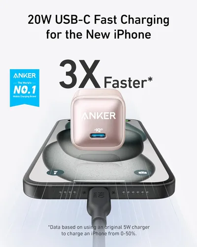 Vista 2 de Anker Bloque de cargador USB C, 20 W PIQ 3.0 de carga rápida compacta para iPhone 17/16/15 y más series, Galaxy, Pixel 4/3, iPad (cable no incluido)