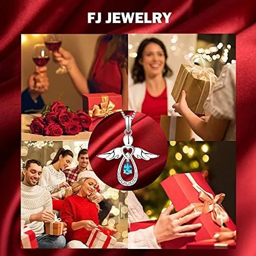 Vista 6 de FJ Collar de ángel de plata de ley con dije de corazón de ángel de amor infinito, gota de lágrima AAA para mujer, Circonia cúbica