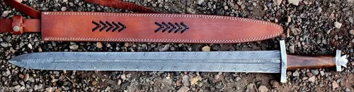 Vista 3 de 32 Unique Blades - Espada vikinga lista para la batalla de espiga completa de 32 pulgadas con funda de acero de Damasco personalizada (vikingo)