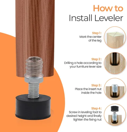 Vista 6 de NEWBYTEK 1/4-20 Pies niveladores de goma, atornillables para sillas de muebles, 8 piezas Solid waterproof base, non-slip grip prevents floor