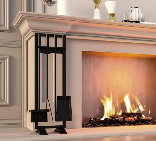Vista 7 de Fire Beauty Juego de herramientas para chimenea, 5 piezas, accesorios para fuego, soporte para estufas de leña, mango de hierro forjado, soporte