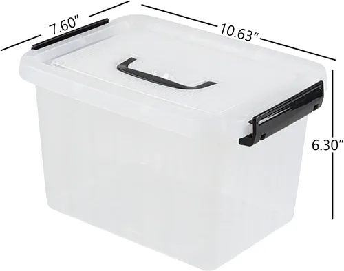 Vista 2 de Caja de almacenamiento transparente de 6.5 cuartos de galón con asa, paquete de 4 recipientes de plástico con tapa