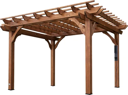 Vista 13 de Backyard Discovery Beaumont - Kit de pérgola tradicional de madera de cedro de 10' x 10' con techo de celosía, durabilidad para todas