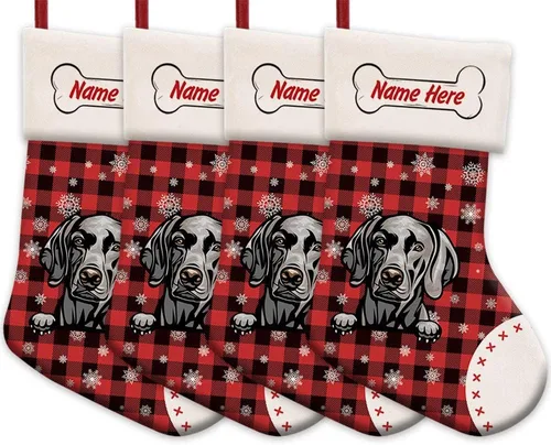 Vista 16 de Foto personalizada, Feliz Navidad, búfalo rojo, a cuadros, feliz perro, calcetín de Navidad, copo de nieve, decoración de vacaciones, calcetín