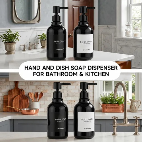Vista 5 de Refillable Shampoo and Conditioner Bottles Set of 3 Polished Black modunful Glossy Black
