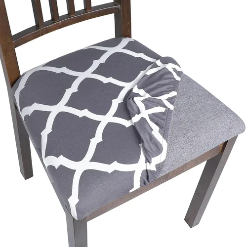 Vista 22 de SearchI Juego de 2 fundas de asiento para sillas de comedor, fundas de asiento elásticas con estampado, extraíbles y lavables, fundas de cojín