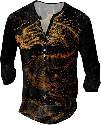 Vista 12 de MARSVOVO Camisetas gráficas para hombre, camisetas Henley con estampado de moda, holgadas, casuales, ligeras, para entrenamiento, suaves, vintage