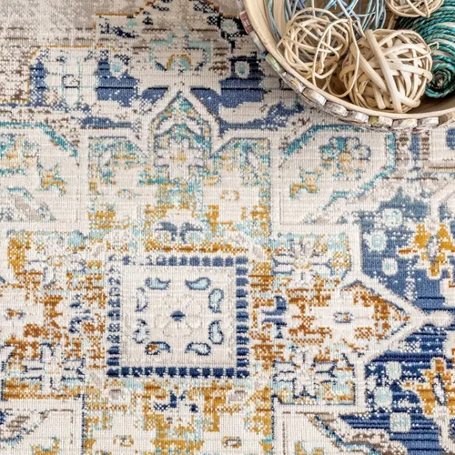 Vista 6 de nuLOOM Ainsley - Alfombra oriental persa de 3 x 5 pies para sala de estar, dormitorio, comedor, entrada, cocina, azul/marfil