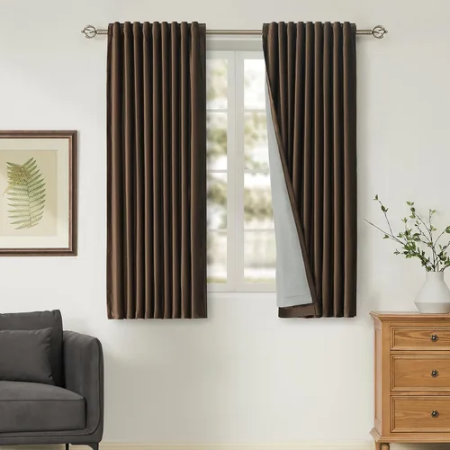 Vista 45 de Cortinas opacas de terciopelo de felpa negras de 63 pulgadas de largo para dormitorio, juego de 2 paneles de forro con bolsillo para barra, pestaña