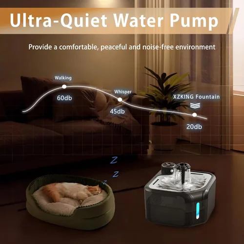 Vista 7 de Fuente de agua para gatos inalámbrica con 4 filtros de repuesto de 108 oz/3.2 L, fuente de agua para mascotas, funciona con pilas, con bandeja