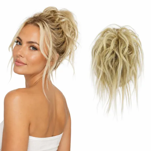 Vista 16 de CAISHA Prettyshop - Banda elástica XXL tipo postizo de cabello voluminoso ondulado, ideal para peinados recogidos de novias o rodetes desaliñados
