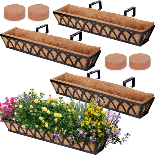 Vista 9 de Jardinera Colgante para Ventana, Cesta Colgante de Metal Negro de 24 Pulgadas para Plantar Flores con Forro de Coco para Balcón Exterior, Porche